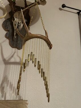 DeerAntler Wind Chime with Brass Bullet Dangles - Brown & Gold